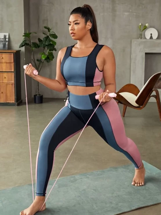 Plus Four-way Stretch Color Block Sports Set