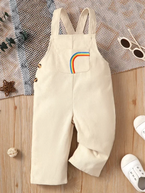 Baby Rainbow Embroidered Patched Pocket Overall Jumpsuit