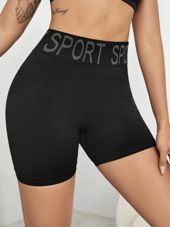 Breathable High Waist Letter Graphic Sports Shorts