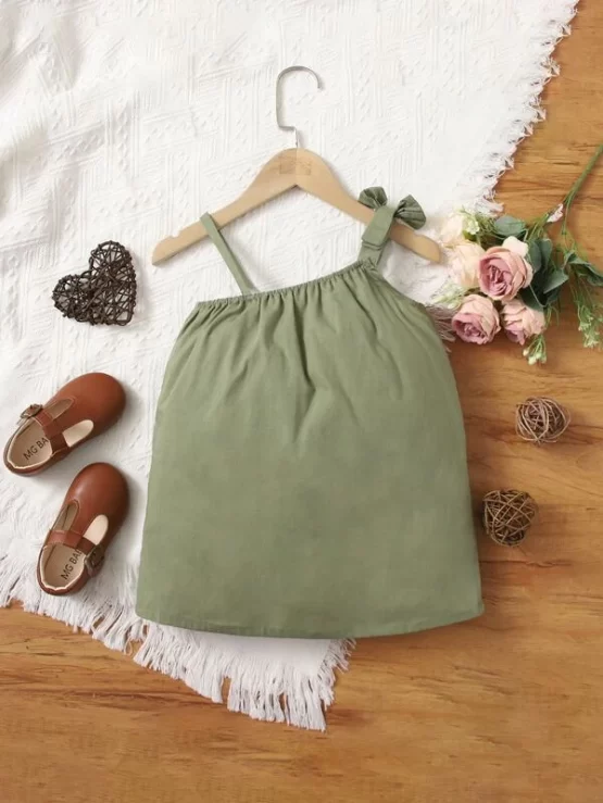 Baby Asymmetrical Neck Bow Detail Cami Dress