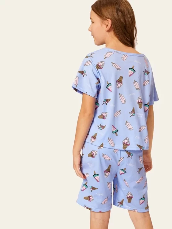 Girls All Over Cartoon Ice Cream Print Pj Set - Image 2