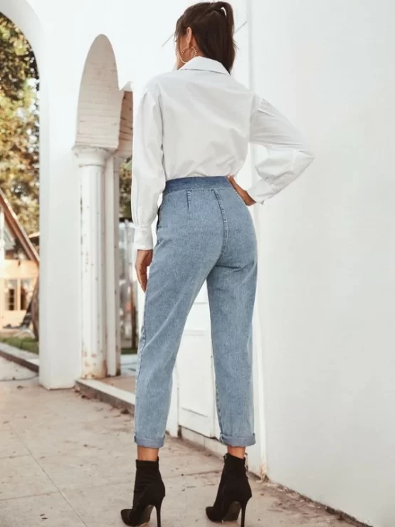 High Waisted Pocket Patched Tie Front Mom Jeans - Image 2