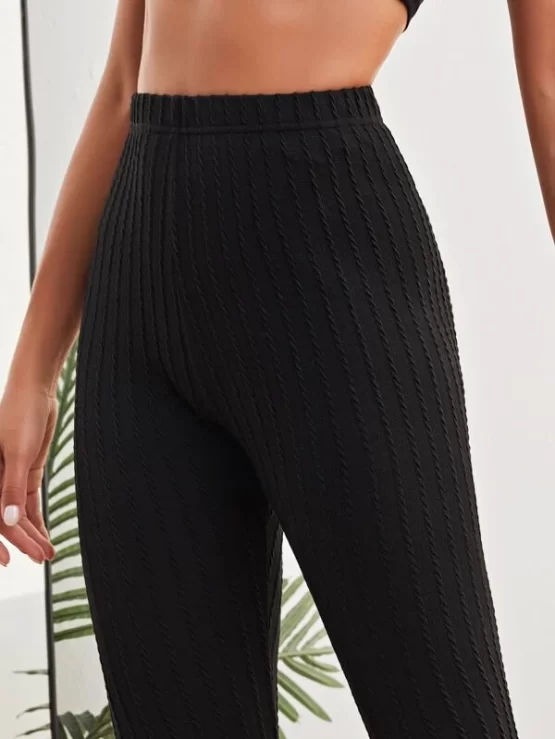 Elastic Waist Lettuce Trim Textured Sports Leggings - Image 2