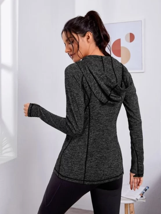 Space Dye Thumb Holes Hooded Sports Jacket - Image 2