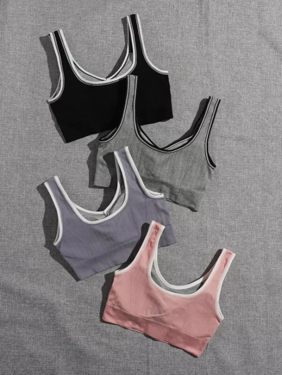 Four Pack Contrast Binding Medium Support Sports Bra - Image 3