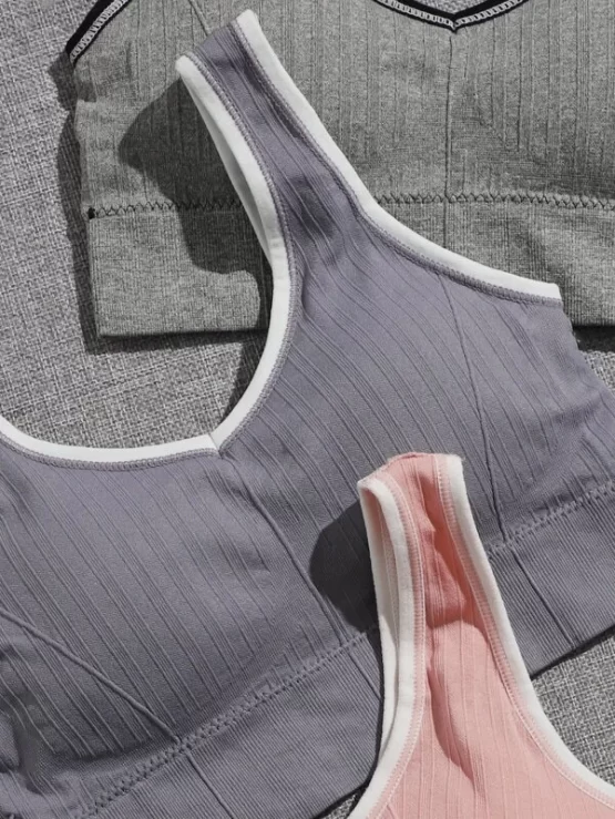 Four Pack Contrast Binding Medium Support Sports Bra - Image 2