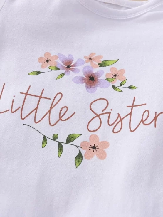 Baby Girl Floral & Letter Graphic Tee Jumpsuit With Headband - Image 3