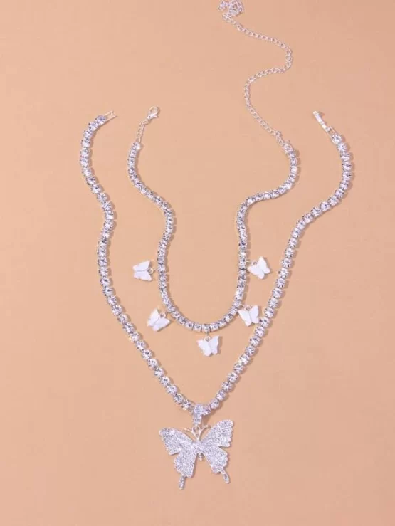 Two Pieces Fashionable Butterfly Pendant Necklace - Image 2