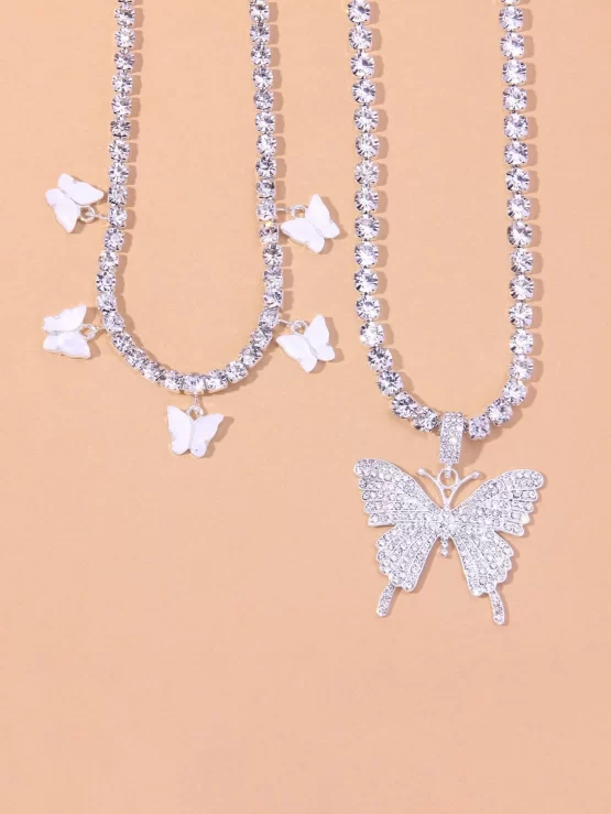 Two Pieces Fashionable Butterfly Pendant Necklace - Image 3