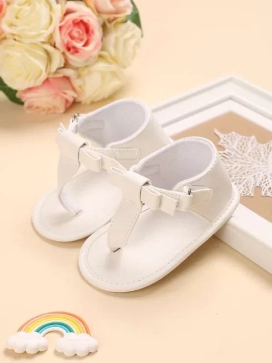 Baby Girl Bow Plain One Pair Thong Decor Sandals - Image 3