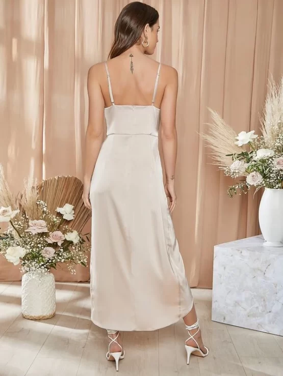 Glamorous Knot Zipper Tie Front Solid Cami Dress - Image 3