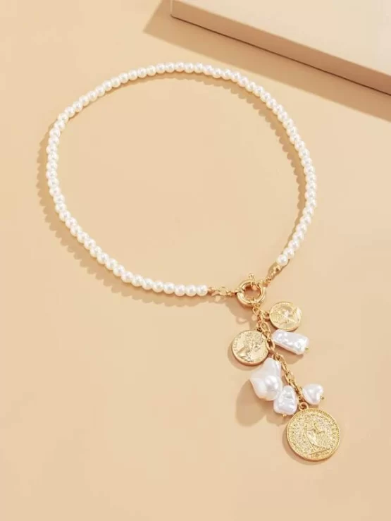 One Piece Faux Pearl Beaded Necklace - Image 2