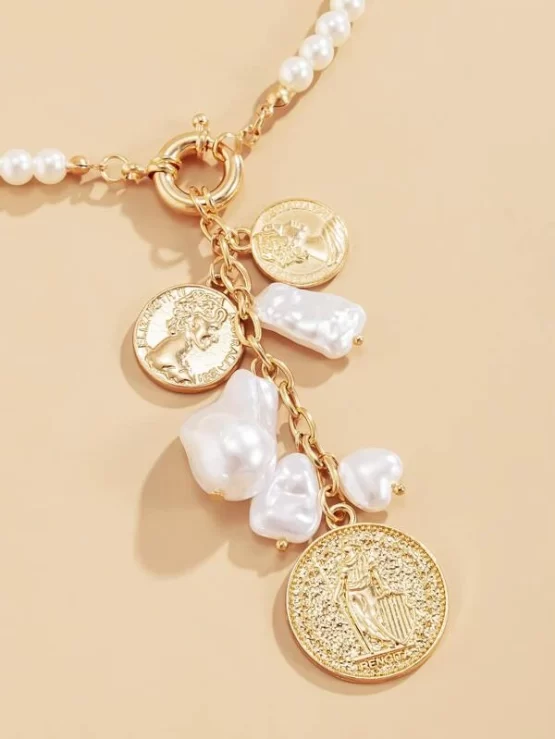 One Piece Faux Pearl Beaded Necklace - Image 3