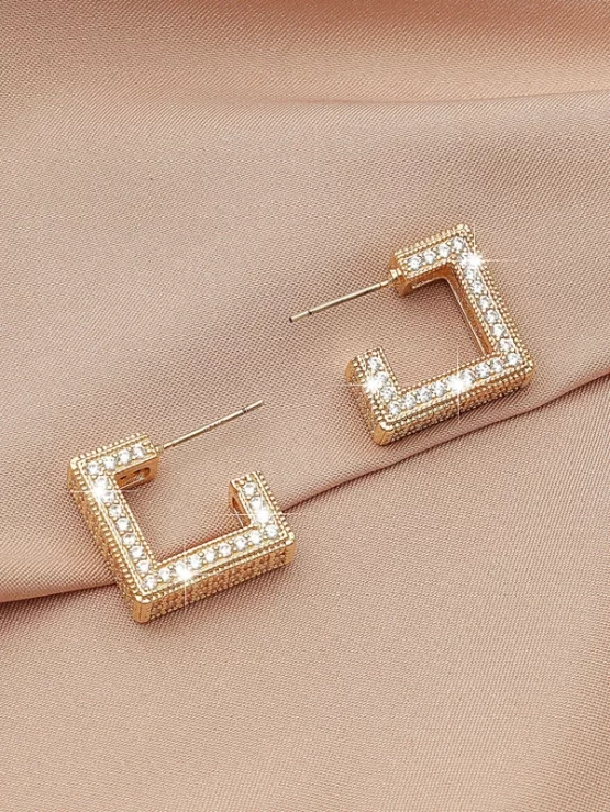 Rhinestone Geometric Hoop Decor Earrings - Image 2