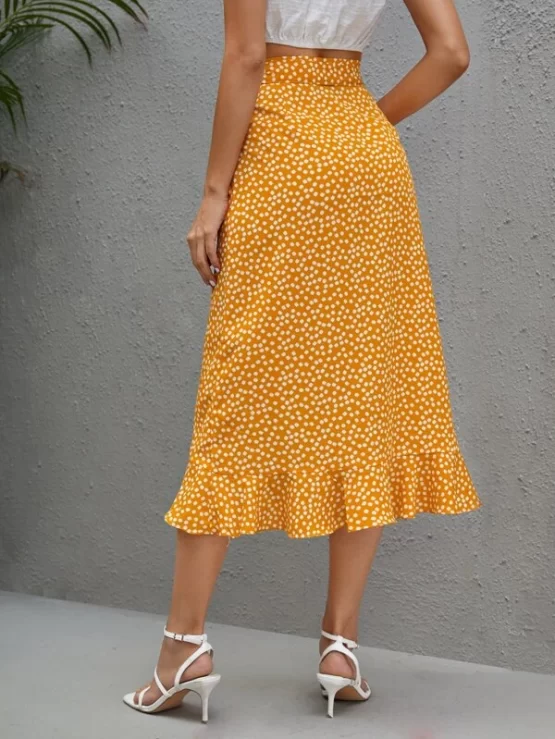Ruffle Trim Knot Belted High Waist Side Wrap Skirt - Image 5