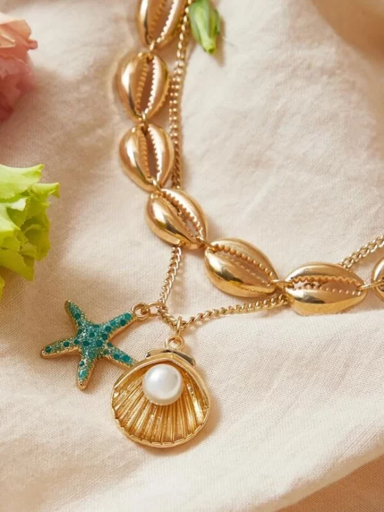 One Piece Shell Decor Layered Necklace - Image 2