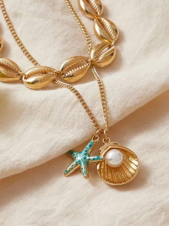 One Piece Shell Decor Layered Necklace - Image 3