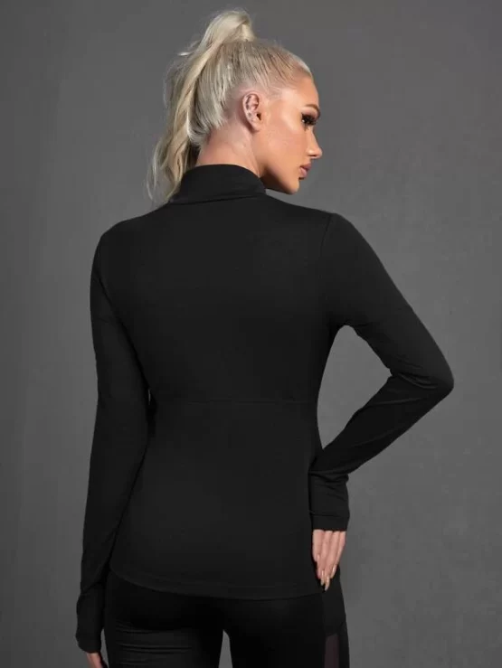 Solid Zip Up Sports Jacket With Thumb Holes - Image 3