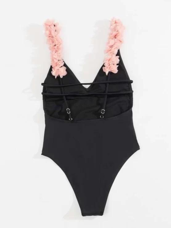 Appliques Backless One Piece Bikini Swimsuit - Image 4