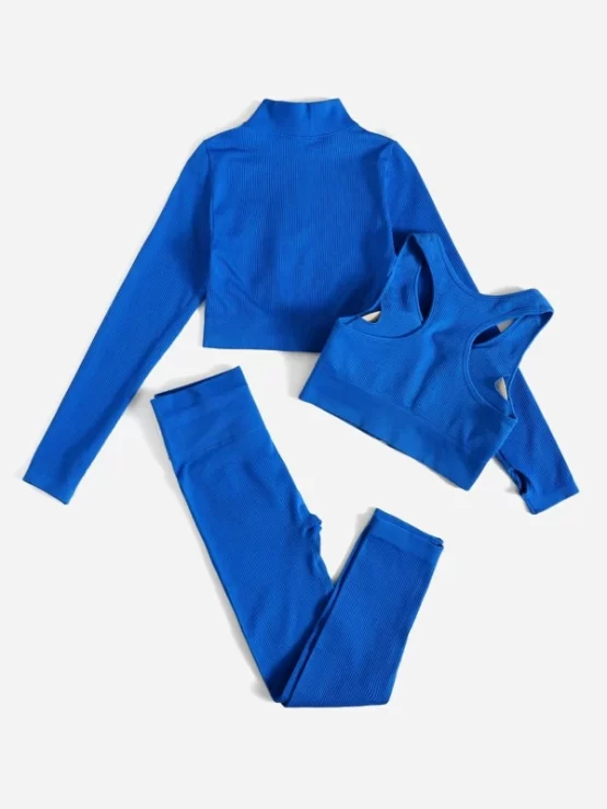 Three Pieces Seamless High Stretch Sports Set - Image 3
