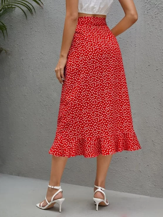 Ruffle Trim Knot Belted High Waist Side Wrap Skirt - Image 2