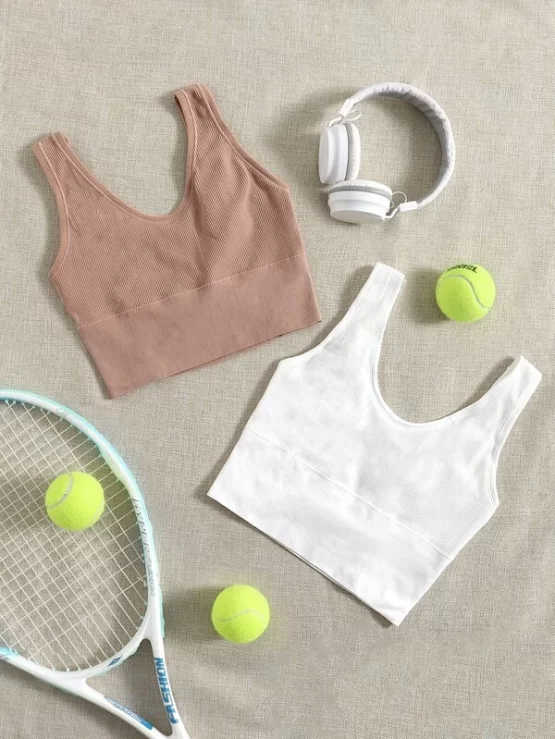 Two Pieces Medium Support Seamless Lightweight Criss Cross Sports Bra - Image 2