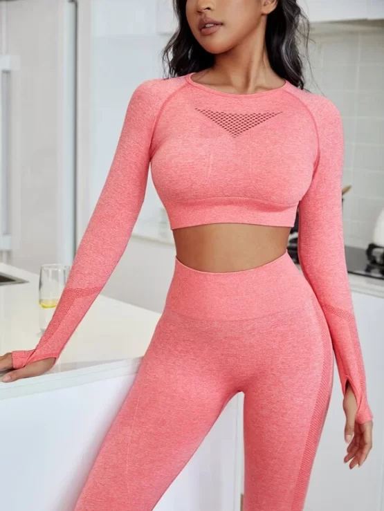 Seamless Super Elastic Cut Out Back Sports Tee & Leggings - Image 2