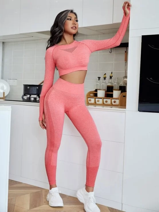 Seamless Super Elastic Cut Out Back Sports Tee & Leggings - Image 3