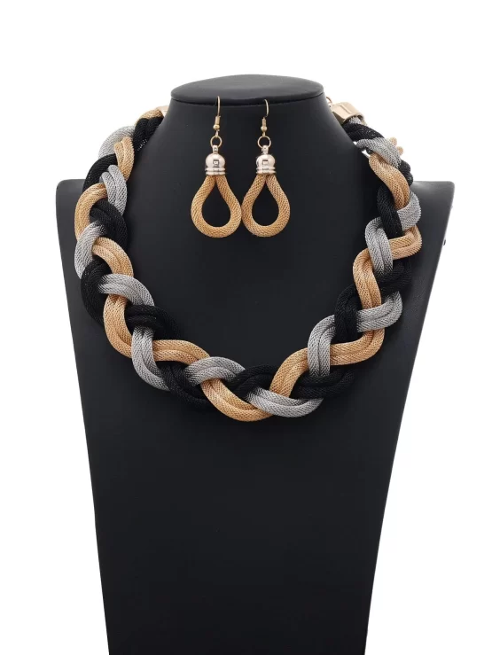 EMERY ROSE Color Block Braided Necklace & Earrings - Image 2
