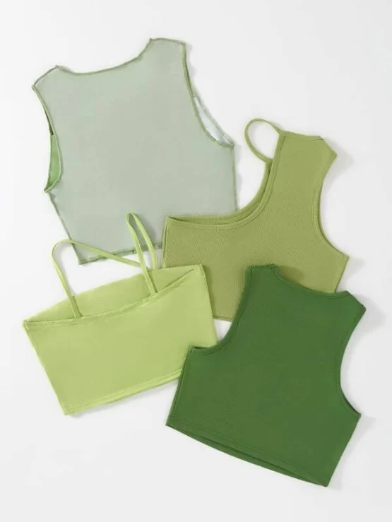 Three Pieces Ribbed Knit Tank Top & One Piece Cami Top - Image 2
