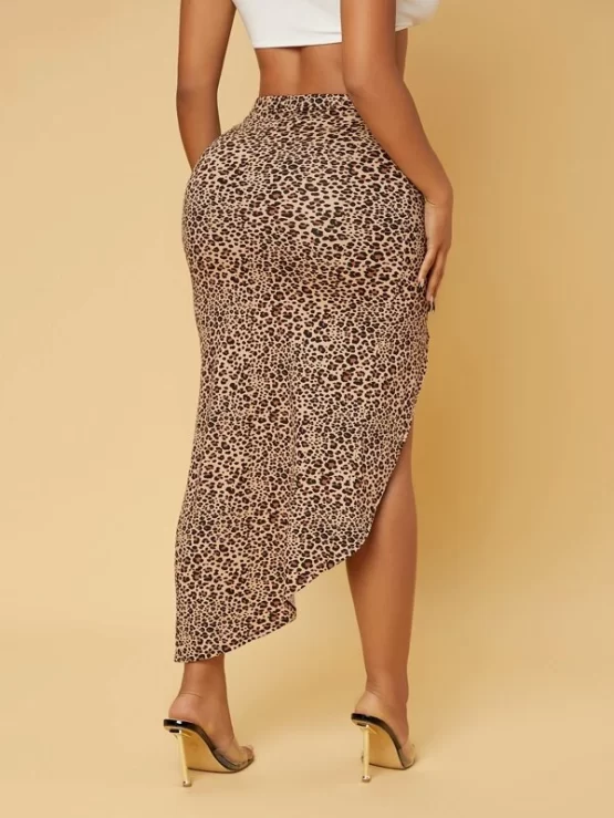 Leopard Ruched Twist Split Detail Print Skirt - Image 2