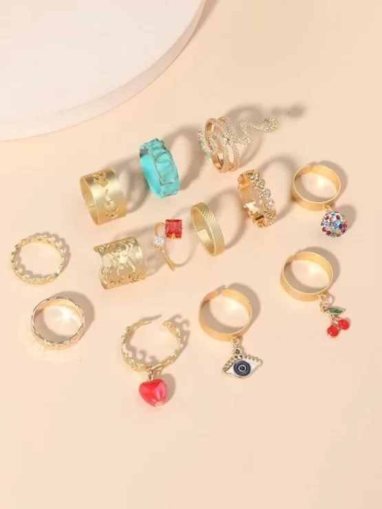 Thirteen Pieces Rhinestone & Flame Decor Ring - Image 2
