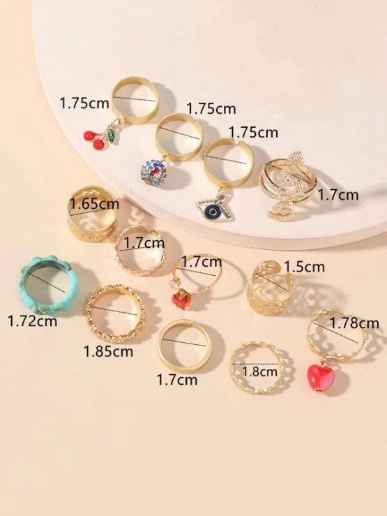 Thirteen Pieces Rhinestone & Flame Decor Ring - Image 3