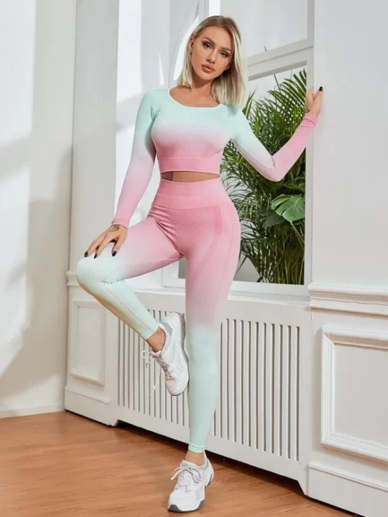 Seamless Ombre Wide Waistband Sports Set - Image 2