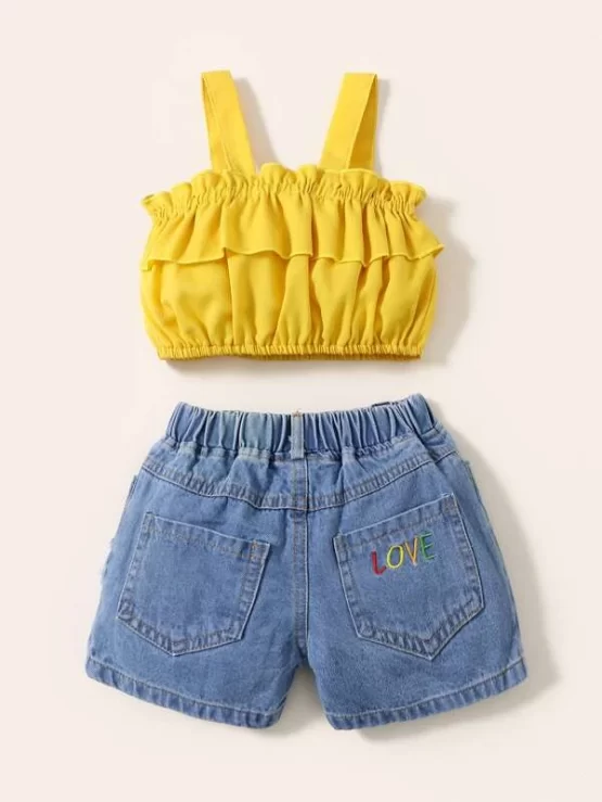 Baby Frill Trim Cami Top & Ripped Patched Denim Shorts - Image 3