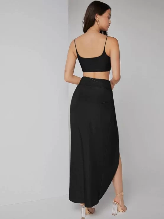 Solid Crop Cami Top & Twist Waist Skirt Set - Image 6