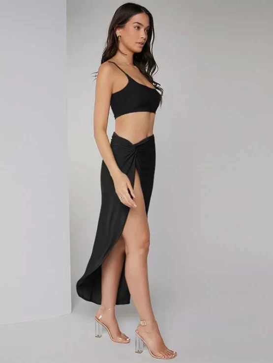 Solid Crop Cami Top & Twist Waist Skirt Set - Image 7