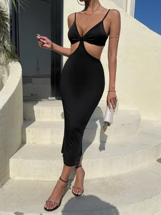 Ruched Front Sexy Cut Out Slip Waist Dress - Image 3