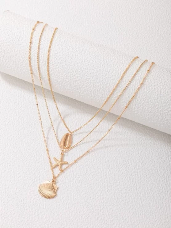 One Piece Shell & Starfish Charm Layered Necklace - Image 2