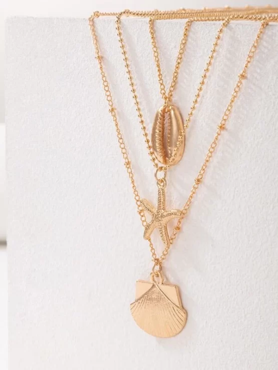 One Piece Shell & Starfish Charm Layered Necklace - Image 3