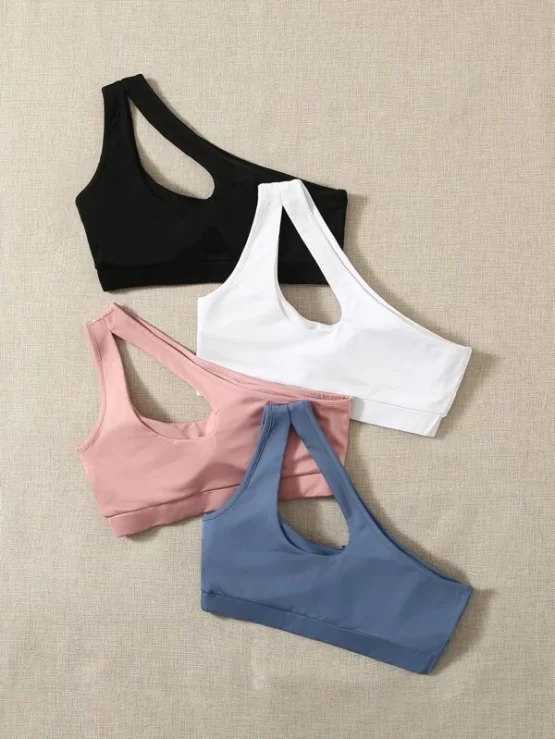 Four Pieces High Support Cut Out One Shoulder Sports Bra - Image 2