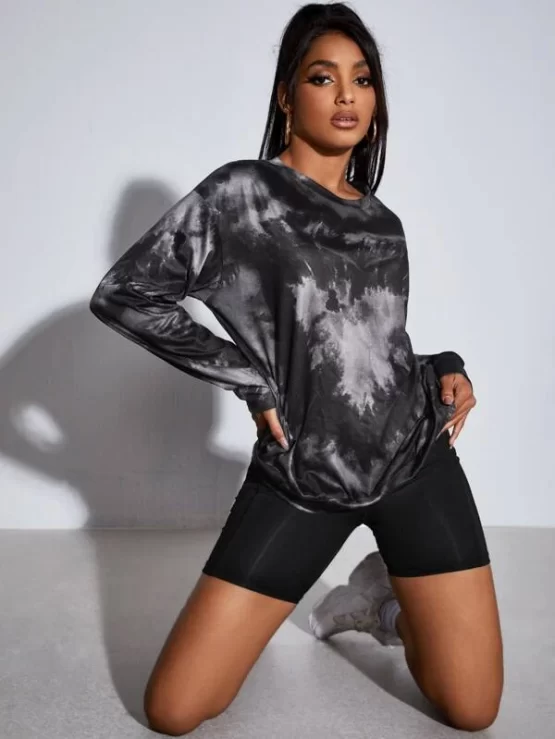 Drop Shoulder Tie Dye Sports Sleeve Pullover - Image 3