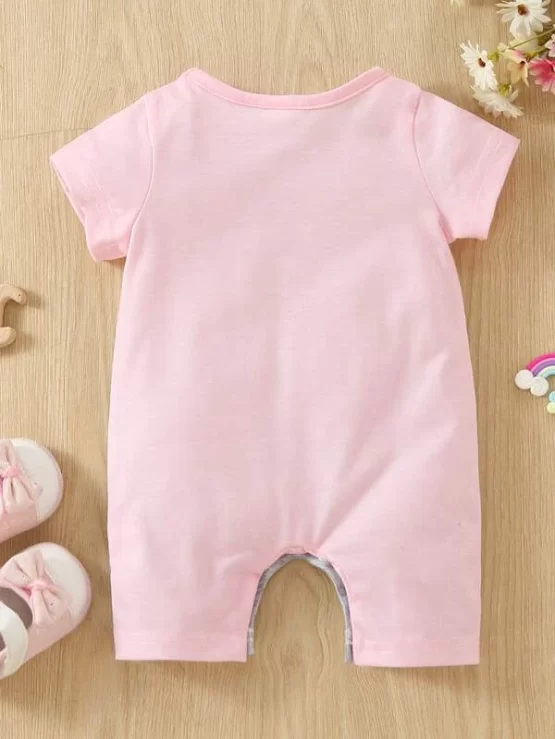 Baby Letter & Unicorn Print Colorblock Romper - Image 2