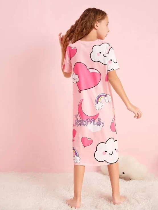 Girls Cartoon & Letter Graphic Lounge Dress - Image 3