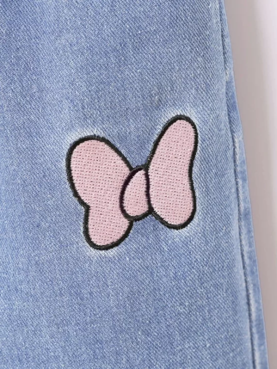 Toddler Girls Bow Embroidery Straight Leg Jeans - Image 3