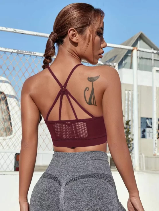 Light Support Criss Cross Fishnet Insert Sports Bra - Image 5
