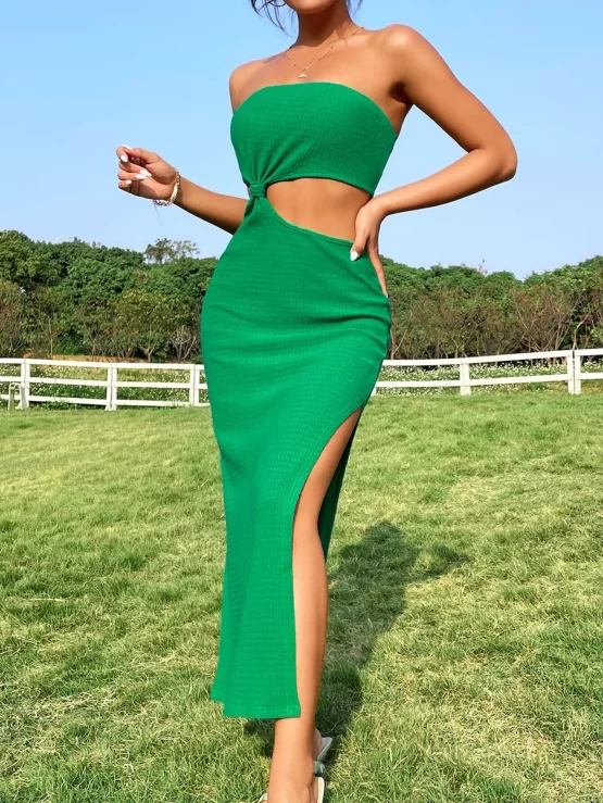 Cut Out Backless Split Thigh Tube Dress - Image 3