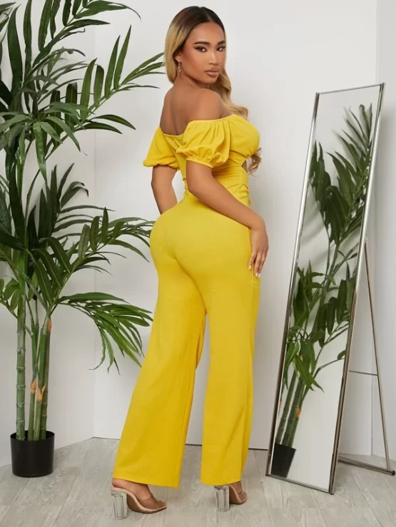 Off Shoulder Sexy Ruched Bust Belted Jumpsuit - Image 2