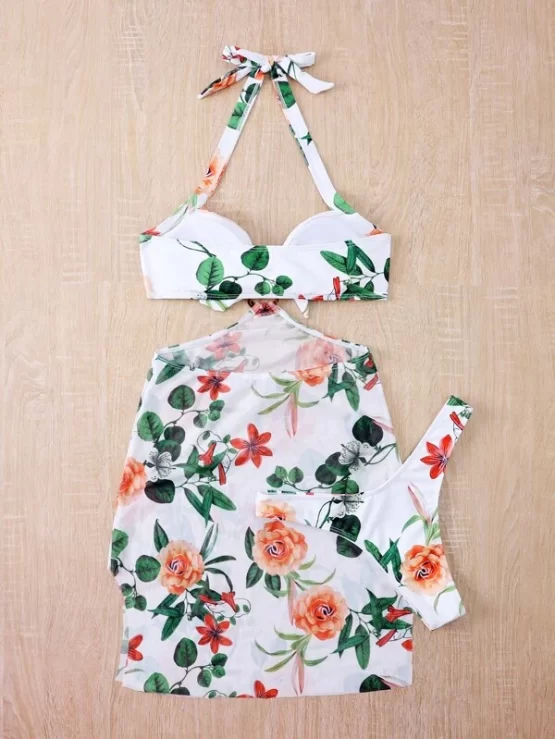 3pack Floral Print Halter Bikini Swimsuit & Detachable Beach Skirt - Image 2
