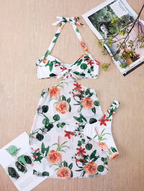 3pack Floral Print Halter Bikini Swimsuit & Detachable Beach Skirt - Image 3